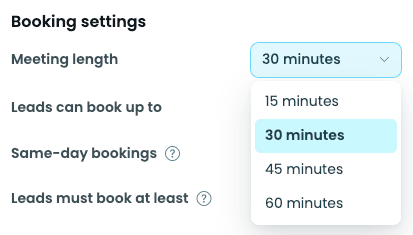 The Meeting length dropdown