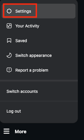 Settings in the Instagram menu