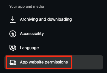 App and website permissions in the left menu
