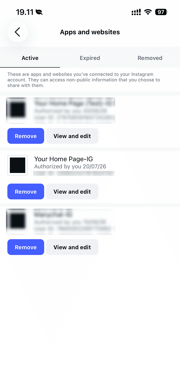 Remove under the Active tab