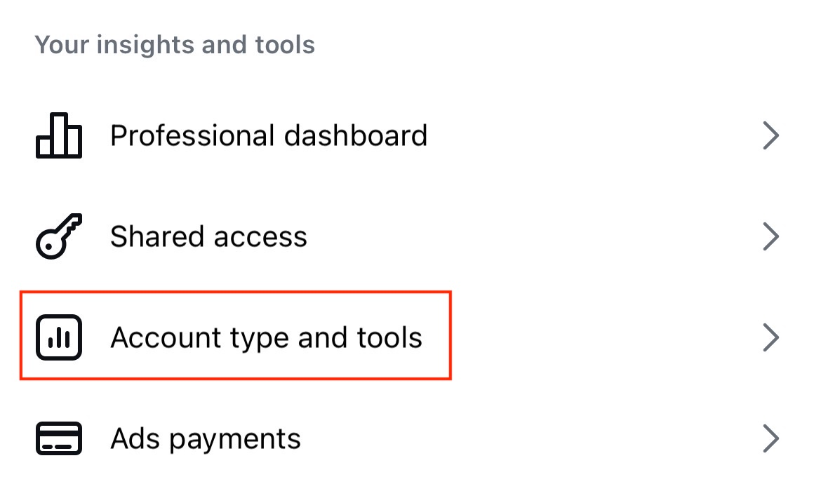 Account type and tools under For professionals