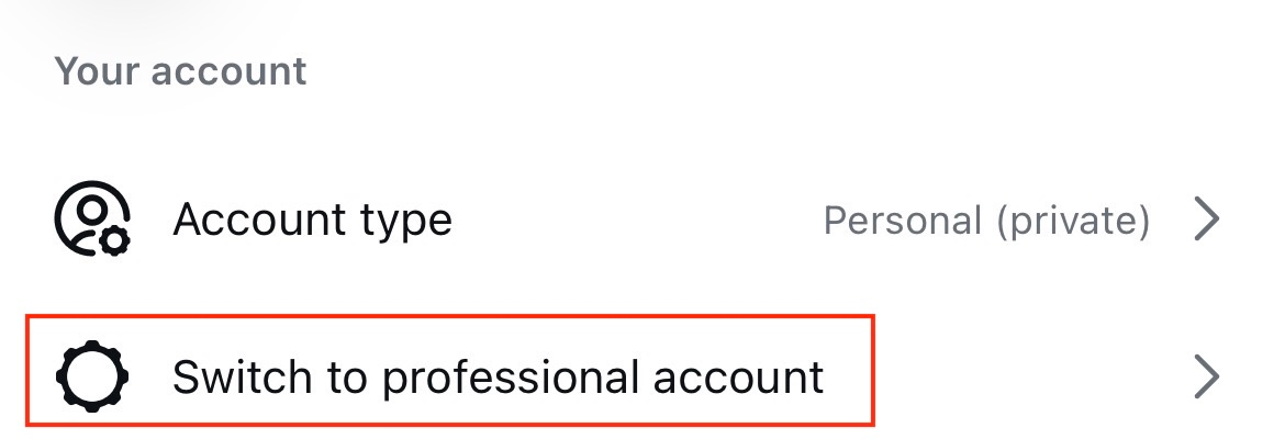 The Switch to professional account button