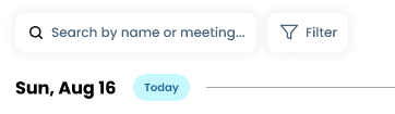 The search bar and Filter button at the top of the Meetings tab